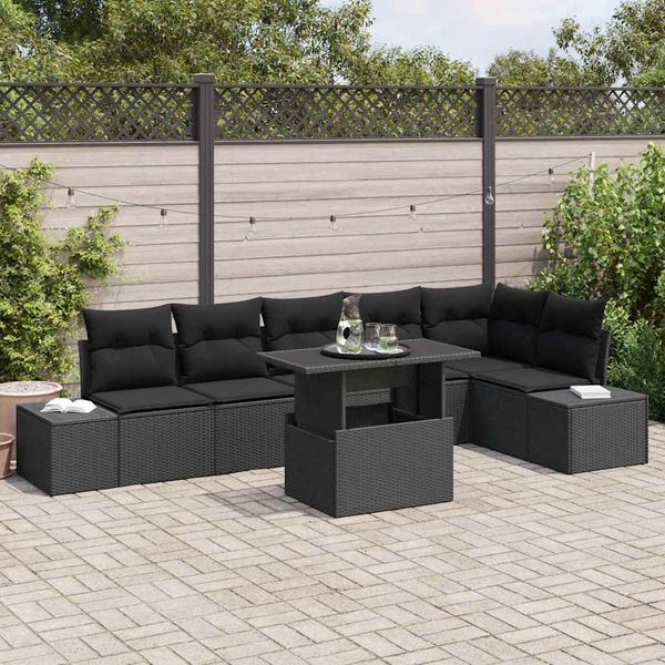 vidaXL Súprava záhradných pohoviek s vankúšom s úložiskom 7 pcs Čierna