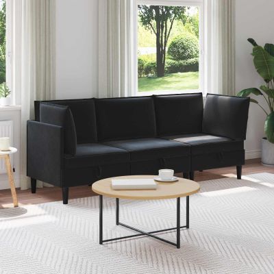 vidaXL Súprava nábytku do obývačky s vankúšom 3 pcs Čierna Zamat