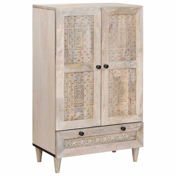 vidaXL Highboard Biela 60 x 33 x 100 cm mangový masív