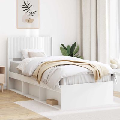 vidaXL Posteľový rám s úložným priestorom a čelom Biela 100 x 200 cm