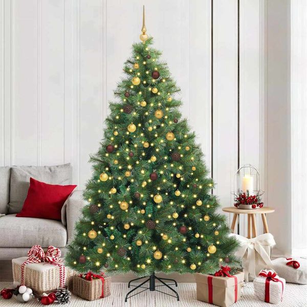 vidaXL Umelý vianočný stromček s 300 LED-i Zelená 210 cm PE a PVC