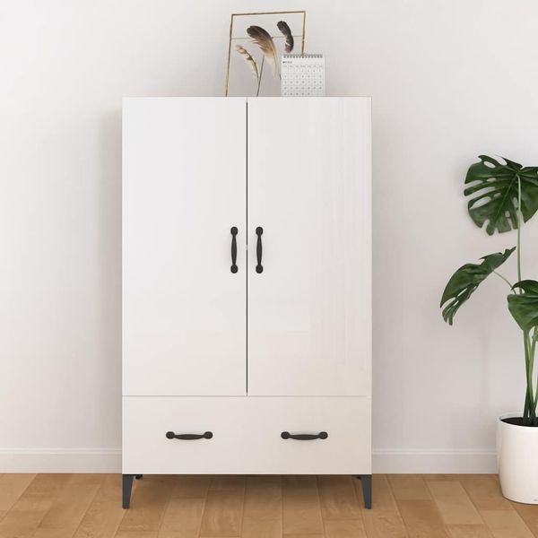 vidaXL Vysoká skrinka lesklá biela 70x31x115 cm spracované drevo