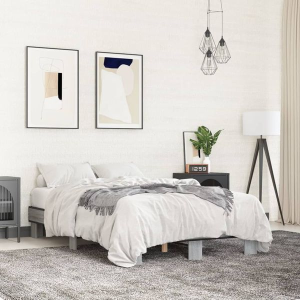 vidaXL Posteľný rám sivý sonoma 140x200 cm kompozitné drevo a kov