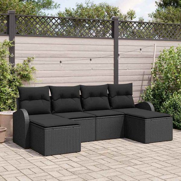 vidaXL Sada pohoviek s vankúšom s úložiskom 6 pcs Čierna polyratan
