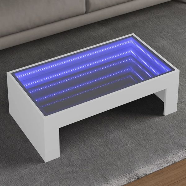 vidaXL Konferenčný stolík s nekonečnými LED biely 90x50x30 cm