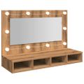 vidaXL Zrkadlová skrinka s LED diódou, dubový dekor, 90x31,5x62 cm