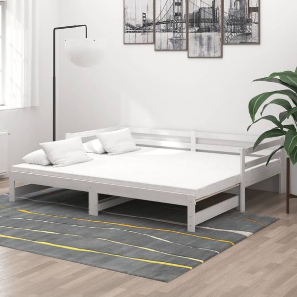 vidaXL Rozkladacia denná posteľ 2x(90x200) cm, biela, borovicový masív