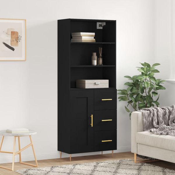 vidaXL Vysoká skrinka čierna 69,5x34x180 cm spracované drevo