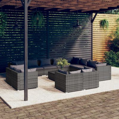 vidaXL 13-dielna záhradná sedacia súprava s podložkami polyratan sivá
