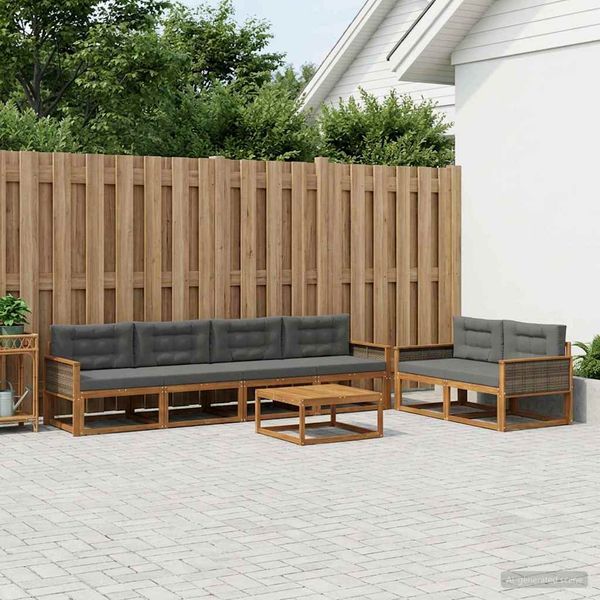 vidaXL Záhradná súprava gaučov 7 pcs Prírodná a antracitová