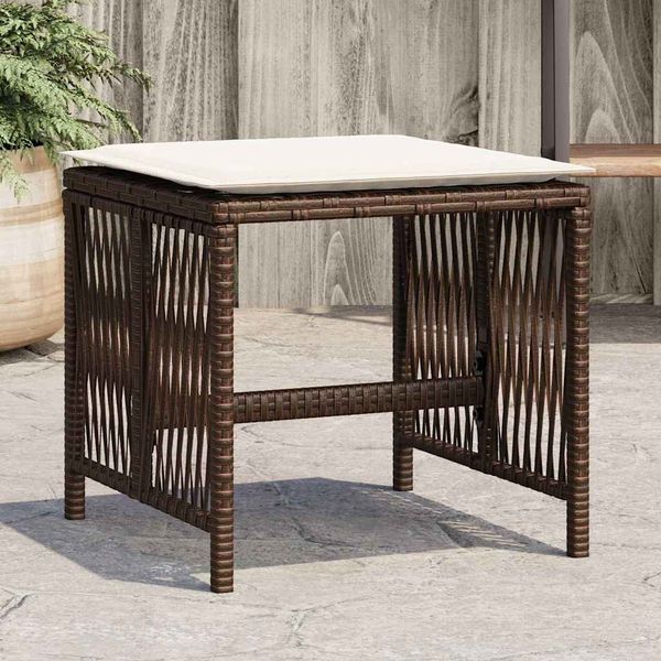 vidaXL Záhradné taburetky s vankúšmi 4 ks hnedé 41x41x36 cm polyratan