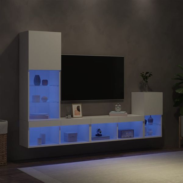 vidaXL 4-dielne TV nástenné skrinky s LED biele kompozitné drevo