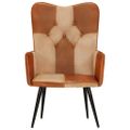 vidaXL Kreslo wingback hnedé a krémové pravá koža