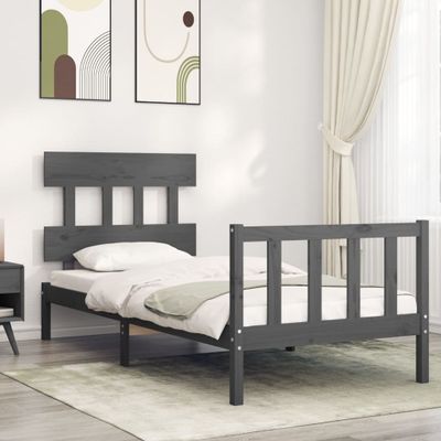 vidaXL Rám postele s čelom sivý 100x200 cm masívne drevo