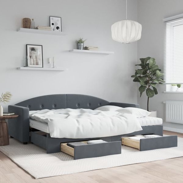 vidaXL Rozkladacia denná posteľ so zásuvkami tmavosivá 80x200 cm látka