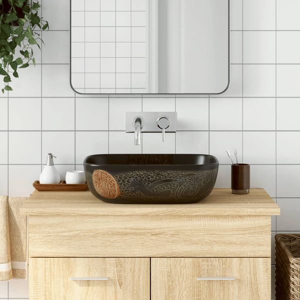 vidaXL Umývadlo na dosku čierne obdĺžnikové 48x37,5x13,5 cm keramické