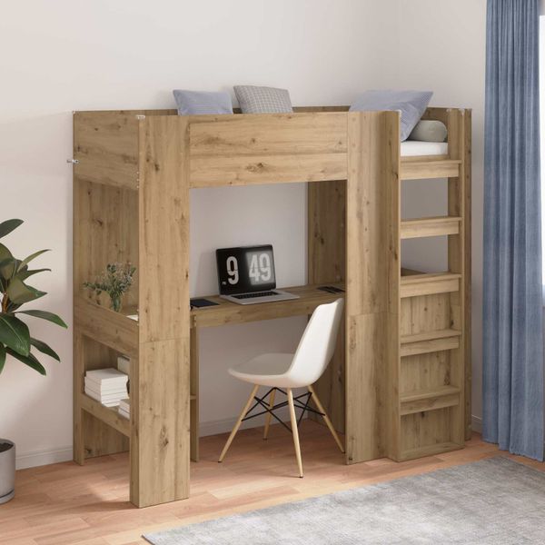 vidaXL Rám poschodovej postele so stolom Remeselný dub 75 x 190 cm