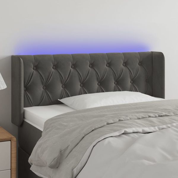 vidaXL Čelo postele s LED tmavosivé 103x16x78/88 cm zamat