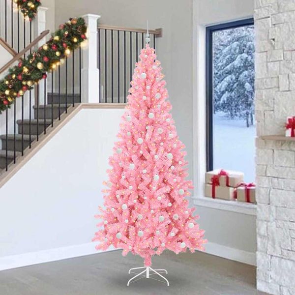 vidaXL Vianočný stromček s 300 LED-i so stojanom Ružová 240 cm PVC