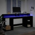 vidaXL Stôl s LED svetlami čierny 200x55x91 cm kompozitné drevo