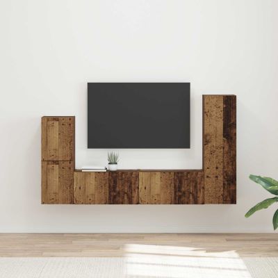 vidaXL Zostava TV skriniek Nástenný 4 pcs Staré drevo Kompozitné drevo