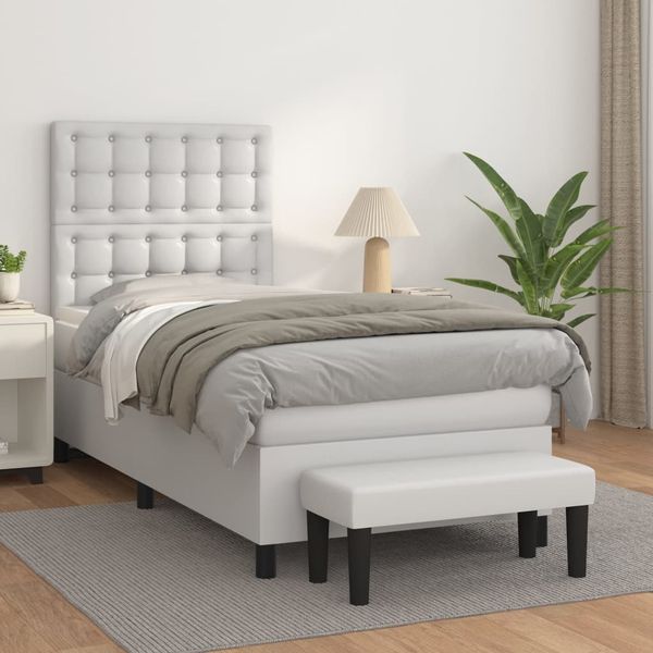 vidaXL Boxspring posteľ s matracom biela 100x200 cm umelá koža