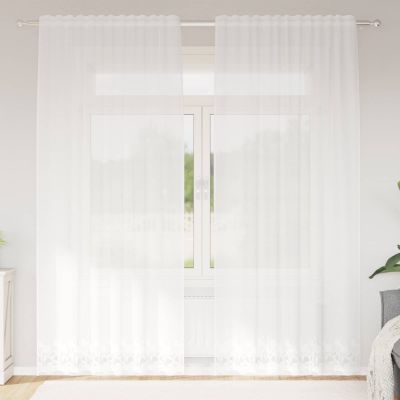 vidaXL Čipková záclona so záclonami Biela 240 x 150 cm Polyester