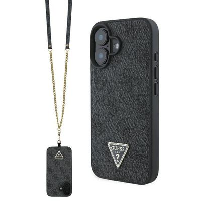 Puzdro Guess pre iPhone 16 6,1" GUHCP16SP4TDSCPK Leather Metal Logo Strass Crossbody čierne