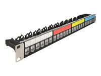 Zaslepovací patch panel keystone - montáž na skrinku - čierna - 1U - 19" - 24 portov