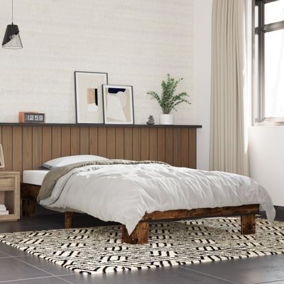 vidaXL Posteľný rám dymový dub 100x200 cm kompozitné drevo a kov