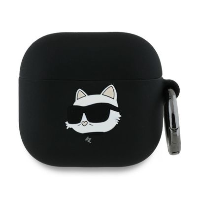 Obal Karl Lagerfeld pre AirPods 4 Silikónový Choupette Head 3D Čierny