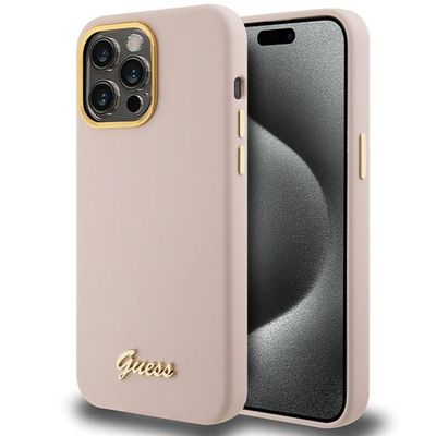 Guess Case for iPhone 15 Pro 6.1" GUHCP15LSMBSLP Pink HC SILICONE SCRIPT METAL LOGO & FRAME