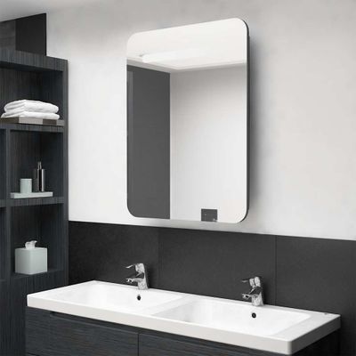 vidaXL LED kúpeľňová zrkadlová skrinka žiarivá sivá 60x11x80 cm