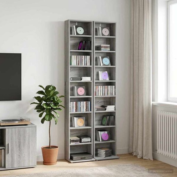 vidaXL CD Skrinka 2 ks Sivý Sonoma 33 x 23,5 x 175 cm Kompozitné drevo
