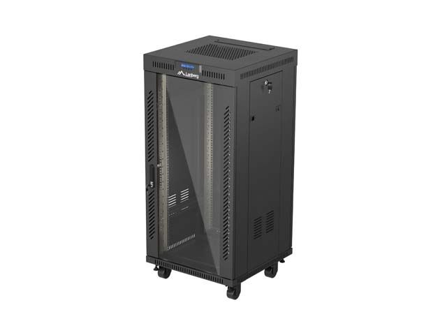 19'' Voľne stojaca racková skriňa 24U 600X600 čierne sklenené dvere lcd lanberg (flat pack) V2