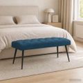 vidaXL Lavica s gombíkovým prešívaním Modrá 110 x 40 x 46 cm Zamat