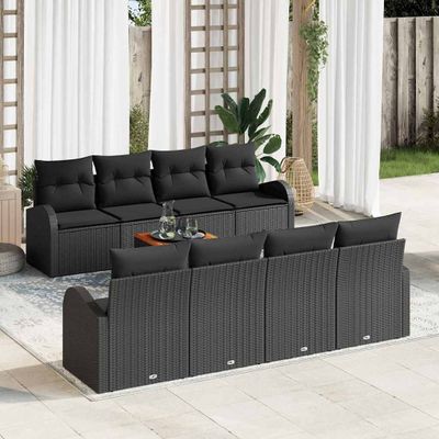 vidaXL Súprava záhradných pohoviek s úložiskom 9 pcs Čierna polyratan