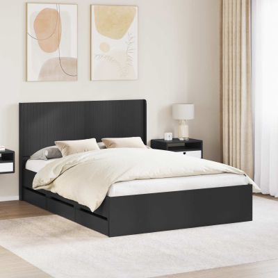 vidaXL Posteľový rám s úložným priestorom a čelom Čierna 140 x 200 cm