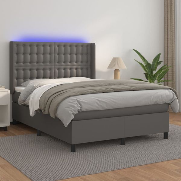 vidaXL Boxspring posteľ s matracom a LED sivá 140x190 cm umelá koža