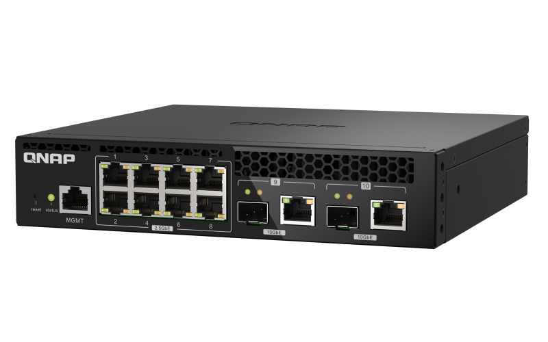 QNAP riadený switch QSW-M2108R-2C (8x 2,5GbE RJ45 a 2x kombo 10GbE SFP+/RJ-45, malá šírka)