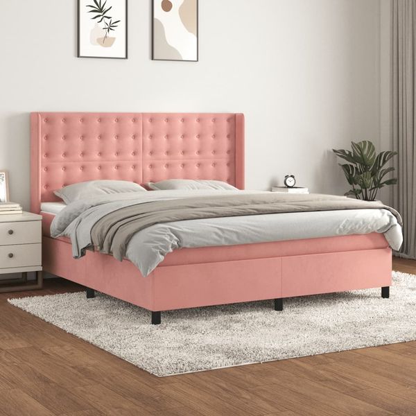 vidaXL Posteľný rám boxsping s matracom ružový 160x200 cm zamat
