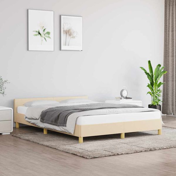 vidaXL Posteľ bez matraca krémová 140x190 cm látka