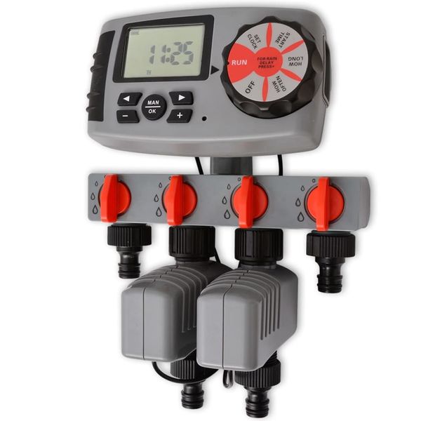 42352 vidaXL Automatický zavlažovací časovač so 4 stanicami 3 V