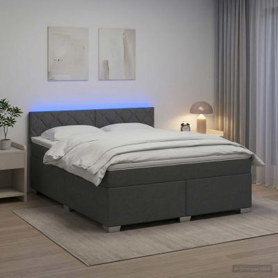 vidaXL Posteľ s boxspringom a matracom a LED Tmavosivá 140 x 190 cm