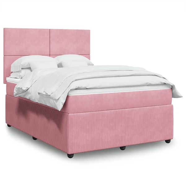 vidaXL Posteľný rám boxsping s matracom ružový 140x190 cm zamat