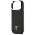 Guess Case Magsafe PU kožené puzdro s trojuholníkovým logom a strieborným kovovým rámom fotoaparátu pre iPhone 17 Pro Čierna