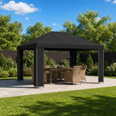 vidaXL Altánok 4 × 3 m Čierna Polyester a oceľ 190 gsm