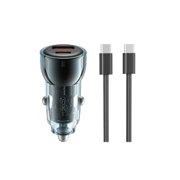 Nabíjačka do auta XO CC60 60W 1x USB 1x USB-C modrá + kábel USB-C - USB-C
