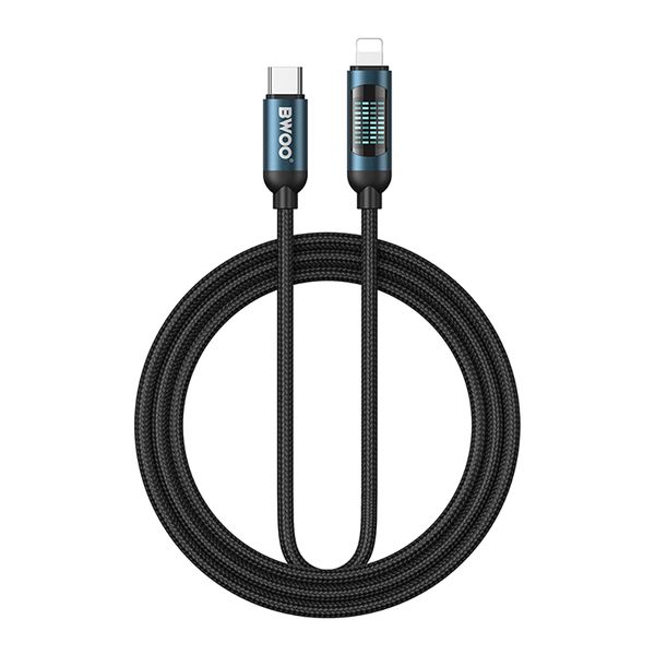 Kábel BWOO USB-C Lightning 1m 27W s LED displejom, pletený, čierny