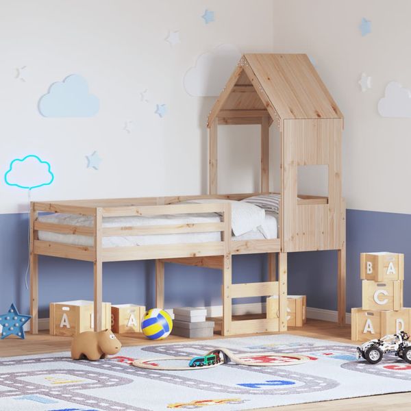 vidaXL Vysoká posteľ so strechou 90x190 cm borovicový masív